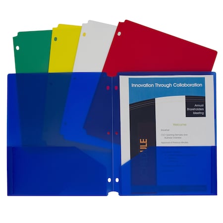 C-Line Products TwoPocket Heavyweight Poly Portfolio Folder with ThreeHole Punch, Assorted Primary Colors, 10PK 32930